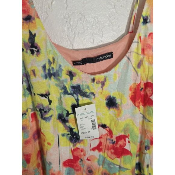 NWT Maurices Pink Strappy Tank Top Super Soft Sleeveless Loose Medium Floral - Picture 2 of 5
